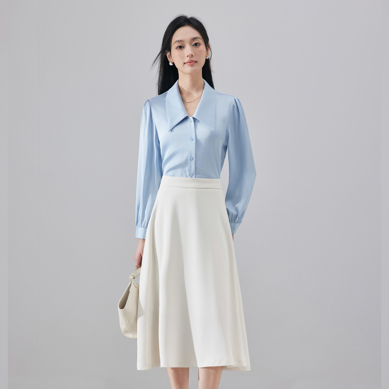 Temperament Collar Blue Shirt Women's 2025 Autumn New Fashion Simple OL Casual Versatile Commuter Long Sleeve Shirt Temperament Collar Blue Shirt Women's 2025 Autumn New Fashion Simple OL Casual Versatile Commuter Long Sleeve Shirt