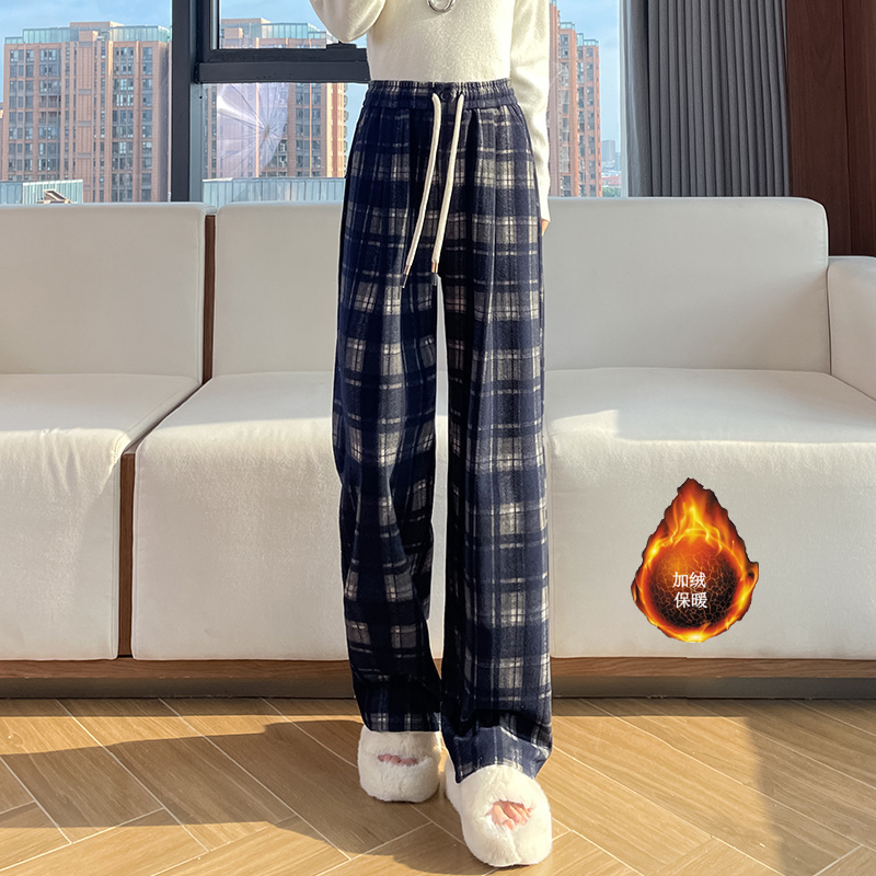 Vintage plaid casual pants for women in the autumn and winter of 2025, fashionable and stylish, versatile, elastic waisted wide leg pants Vintage plaid casual pants for women in the autumn and winter of 2025, fashionable and stylish, versatile, elastic waisted wide leg pants