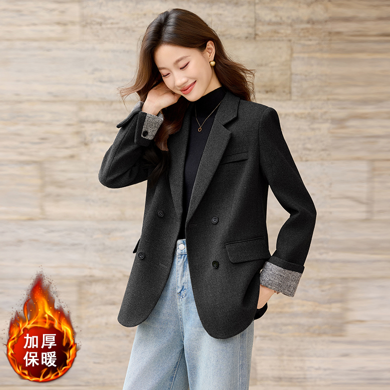 Cotton warm suit jacket for women in winter 2025, new casual versatile OL commuting versatile long sleeved professional suit Cotton warm suit jacket for women in winter 2025, new casual versatile OL commuting versatile long sleeved professional suit