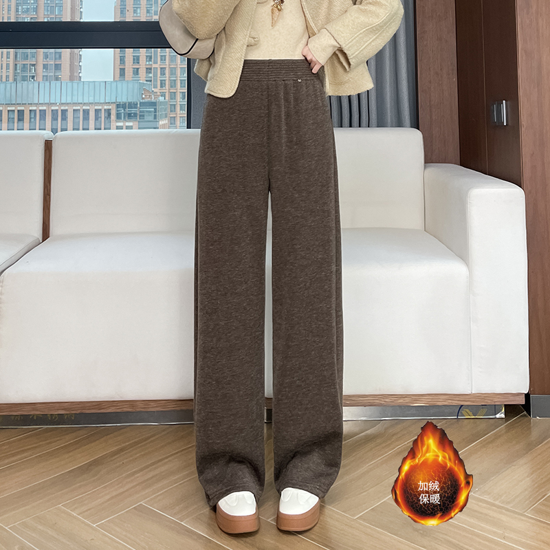 Woolen wide leg pants for women in autumn and winter 2025, fashionable and simple temperament, versatile for commuting, with thick velvet and warm casual pants Woolen wide leg pants for women in autumn and winter 2025, fashionable and simple temperament, versatile for commuting, with thick velvet and warm casual pants