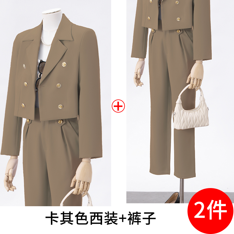 Short and petite suit jacket for women in autumn, with a niche design and a goddess like temperament. High end double breasted suit set Short and petite suit jacket for women in autumn, with a niche design and a goddess like temperament. High end double breasted suit set