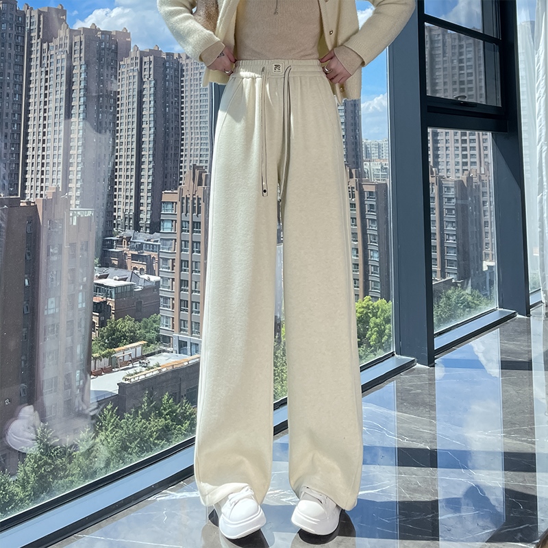 Women's autumn and winter casual versatile OL with added velvet and thickened casual pants, fashionable and simple temperament design sense, versatile wide leg pants