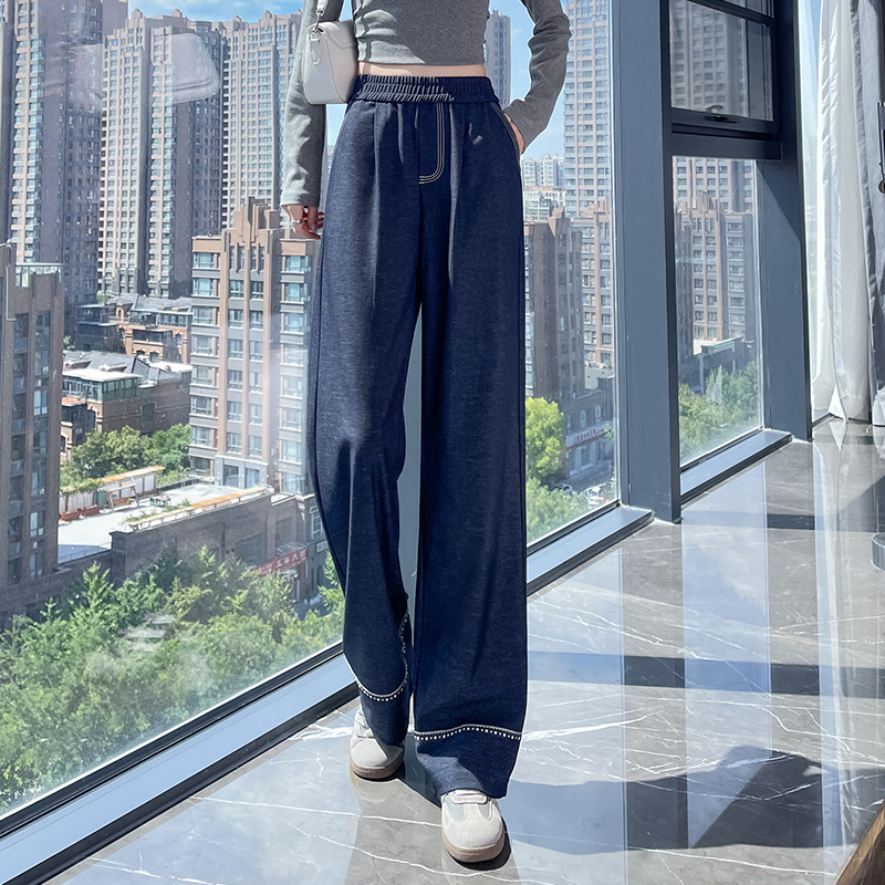Imitation denim wide leg pants for women, 2025 early autumn new style, fashionable and simple temperament, design sense, niche casual versatile pants Imitation denim wide leg pants for women, 2025 early autumn new style, fashionable and simple temperament, design sense, niche casual versatile pants