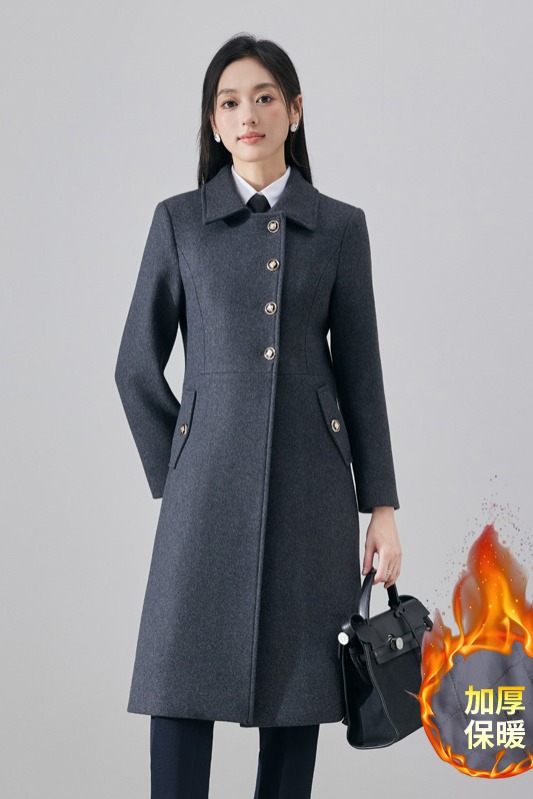 Autumn and winter thick single breasted gray woolen coat for women 2024 new style temperament goddess style professional long sleeved coat Autumn and winter thick single breasted gray woolen coat for women 2024 new style temperament goddess style professional long sleeved coat