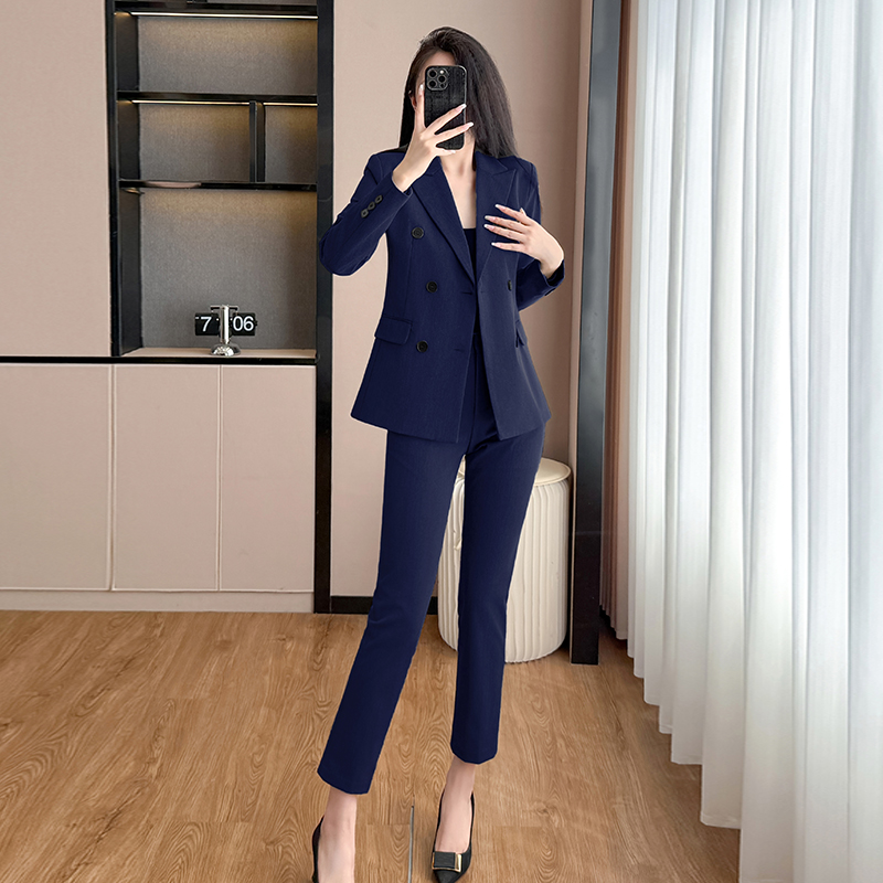 2025 high-end double breasted suit set for women's autumn new style, simple and capable temperament, goddess style commuting work clothes 2025 high-end double breasted suit set for women's autumn new style, simple and capable temperament, goddess style commuting work clothes