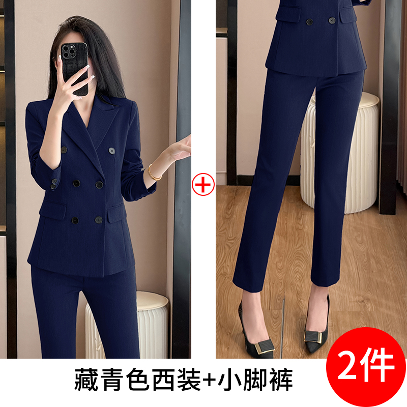 2025 high-end double breasted suit set for women's autumn new style, simple and capable temperament, goddess style commuting work clothes 2025 high-end double breasted suit set for women's autumn new style, simple and capable temperament, goddess style commuting work clothes