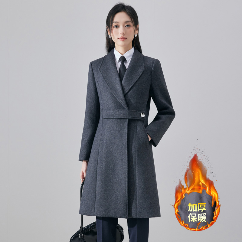Waist slimming woolen coat for women in autumn and winter 2025, new simple and capable temperament, goddess style medium long coat