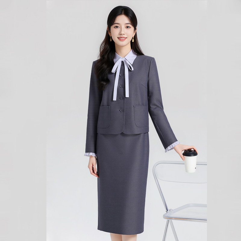 Temperament round neck gray suit for women, autumn new style, simple and capable, goddess style commuting formal wear, long sleeved suit Temperament round neck gray suit for women, autumn new style, simple and capable, goddess style commuting formal wear, long sleeved suit
