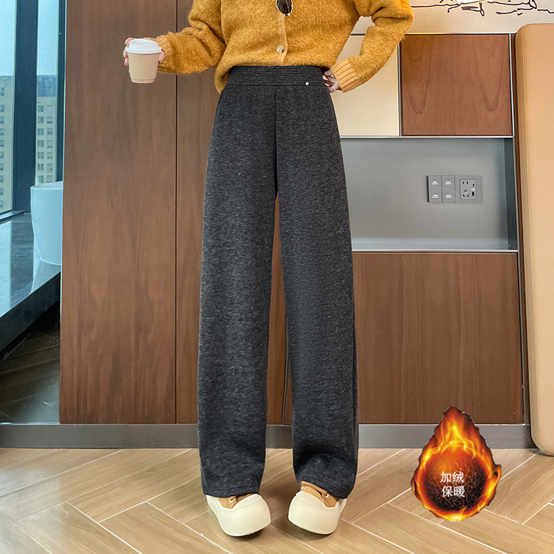 Woolen wide leg pants for women in autumn and winter 2025, fashionable and simple temperament, versatile for commuting, with thick velvet and warm casual pants