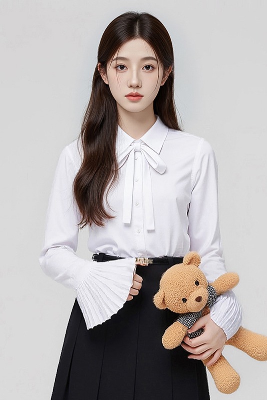 Xiaoxiangfeng temperament casual white shirt for women in early autumn 2025, with a niche and versatile design sense, a lace up shirt, and a small shirt Xiaoxiangfeng temperament casual white shirt for women in early autumn 2025, with a niche and versatile design sense, a lace up shirt, and a small shirt