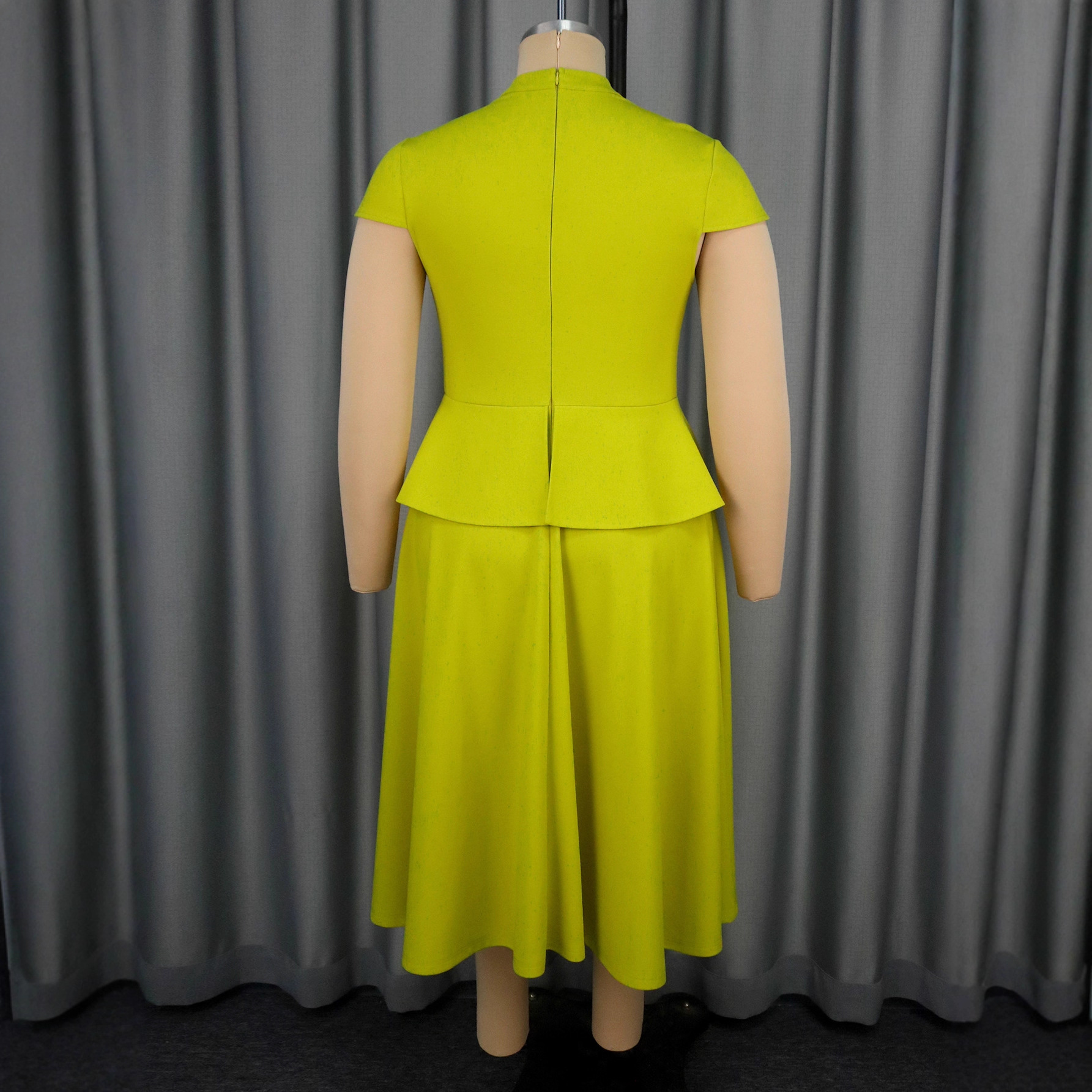 Cross border plus size solid color hollow out short sleeved dress with stand up collar, large A-line, elegant evening dress, Dress party Cross border plus size solid color hollow out short sleeved dress with stand up collar, large A-line, elegant evening dress, Dress party