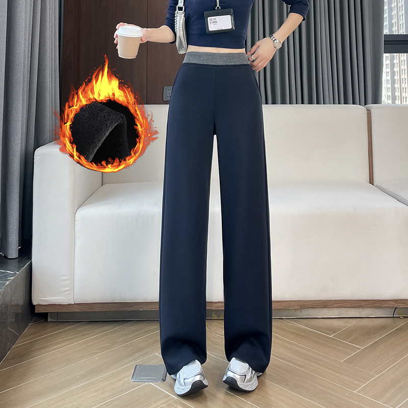 Velvet thickened casual pants for women in autumn and winter 2025, new fashionable and simple temperament, versatile commuting sports wide leg pants Velvet thickened casual pants for women in autumn and winter 2025, new fashionable and simple temperament, versatile commuting sports wide leg pants