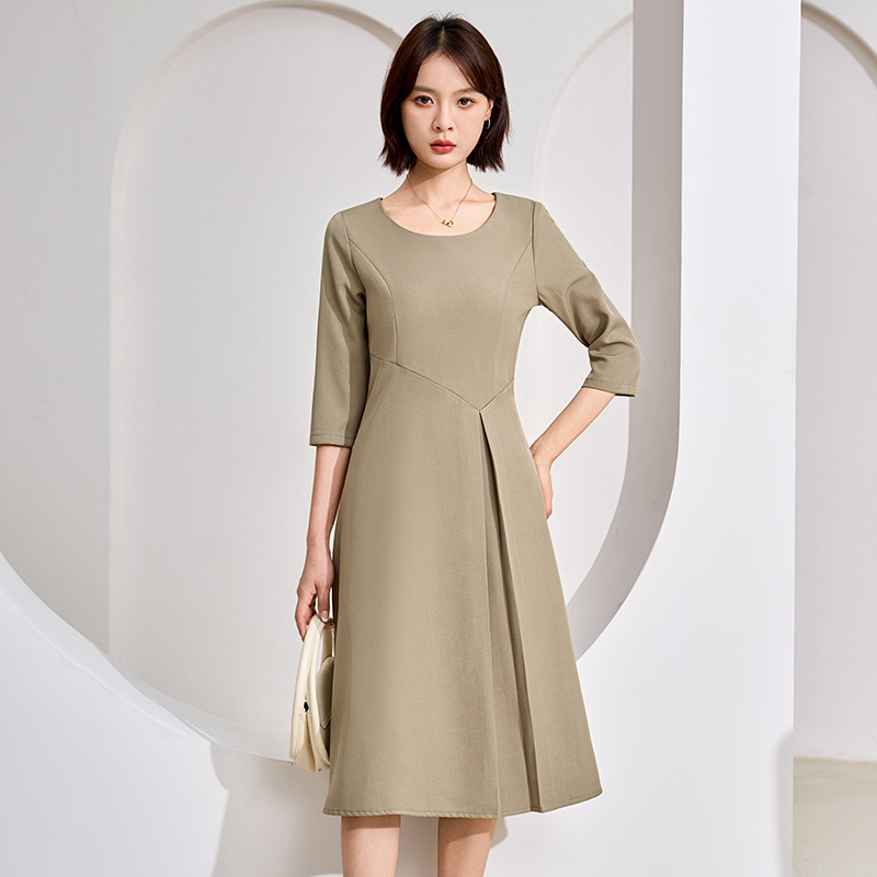 Temperament round neck A-line dress for women 2025 autumn harvest, waist slimming, temperament goddess style commuting versatile mid sleeved dress Temperament round neck A-line dress for women 2025 autumn harvest, waist slimming, temperament goddess style commuting versatile mid sleeved dress