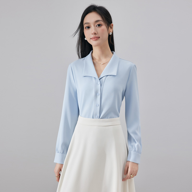 Fashionable and stylish blue shirt for reducing age, women's 2025 autumn new casual versatile OL fashionable and simple shirt Fashionable and stylish blue shirt for reducing age, women's 2025 autumn new casual versatile OL fashionable and simple shirt