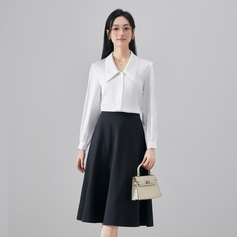 Temperament Collar Blue Shirt Women's 2025 Autumn New Fashion Simple OL Casual Versatile Commuter Long Sleeve Shirt Temperament Collar Blue Shirt Women's 2025 Autumn New Fashion Simple OL Casual Versatile Commuter Long Sleeve Shirt