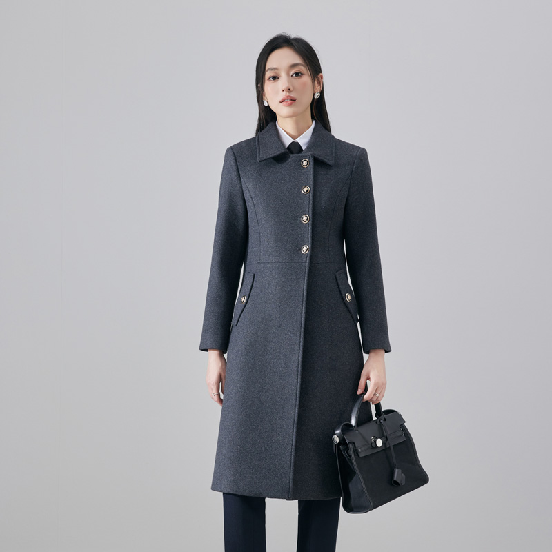 Autumn and winter thick single breasted gray woolen coat for women 2024 new style temperament goddess style professional long sleeved coat Autumn and winter thick single breasted gray woolen coat for women 2024 new style temperament goddess style professional long sleeved coat