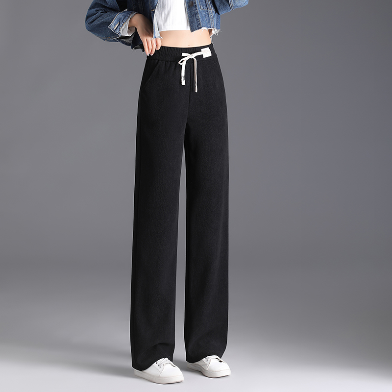 Velvet thickened elastic waisted casual pants for women in autumn and winter, new minimalist style OL casual versatile commuting wide leg pants Velvet thickened elastic waisted casual pants for women in autumn and winter, new minimalist style OL casual versatile commuting wide leg pants