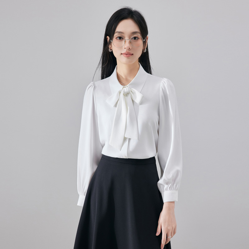 2025 design style western-style age reducing ribbon shirt for women's early autumn new fashionable and simple temperament versatile long sleeved shirt 2025 design style western-style age reducing ribbon shirt for women's early autumn new fashionable and simple temperament versatile long sleeved shirt