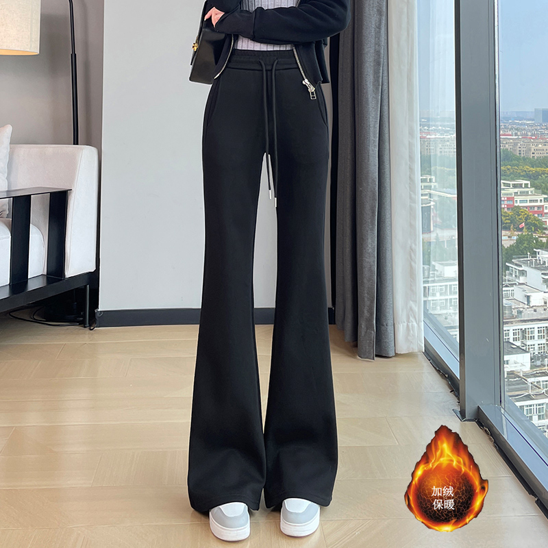 Winter new style with plush and thickened micro flared pants for women, 2025 new style slim fit and slimming temperament, casual versatile elastic pants Winter new style with plush and thickened micro flared pants for women, 2025 new style slim fit and slimming temperament, casual versatile elastic pants
