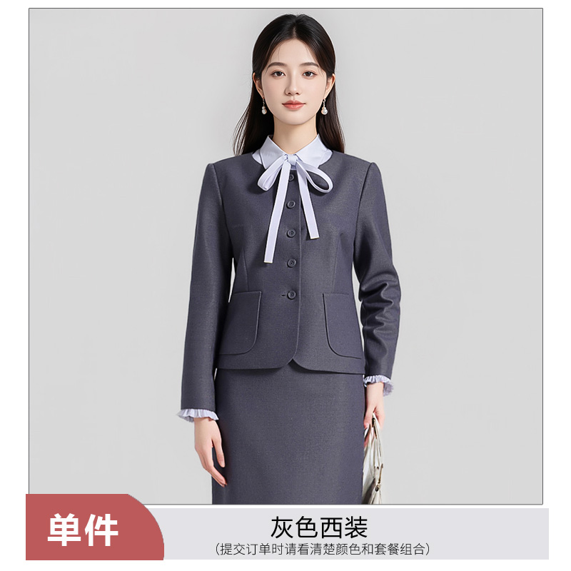 Temperament round neck gray suit for women, autumn new style, simple and capable, goddess style commuting formal wear, long sleeved suit Temperament round neck gray suit for women, autumn new style, simple and capable, goddess style commuting formal wear, long sleeved suit