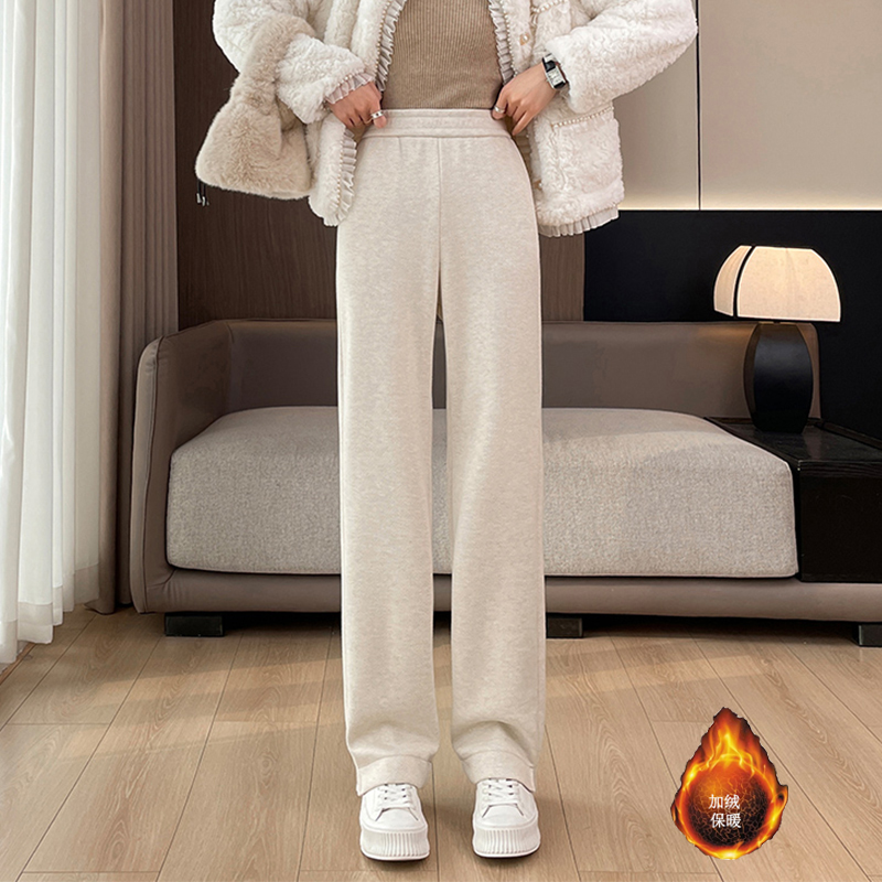 2025 women's autumn and winter with plush and thick elastic pants, simple and capable temperament, casual and versatile, warm and casual pants 2025 women's autumn and winter with plush and thick elastic pants, simple and capable temperament, casual and versatile, warm and casual pants