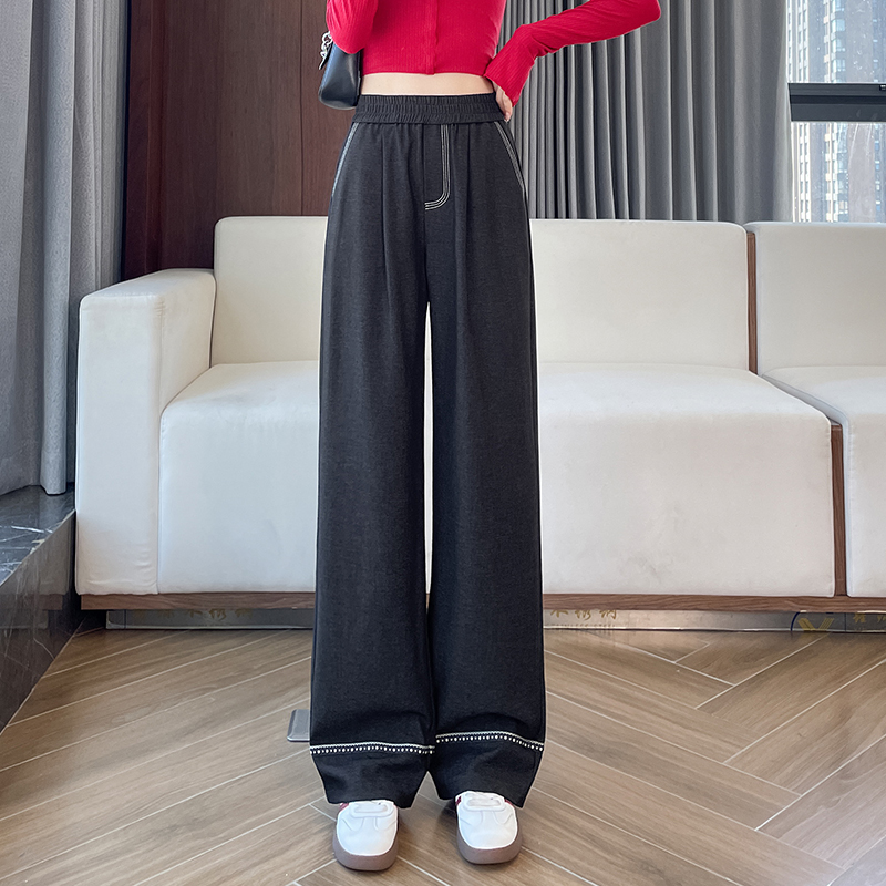 Imitation denim wide leg pants for women, 2025 early autumn new style, fashionable and simple temperament, design sense, niche casual versatile pants Imitation denim wide leg pants for women, 2025 early autumn new style, fashionable and simple temperament, design sense, niche casual versatile pants