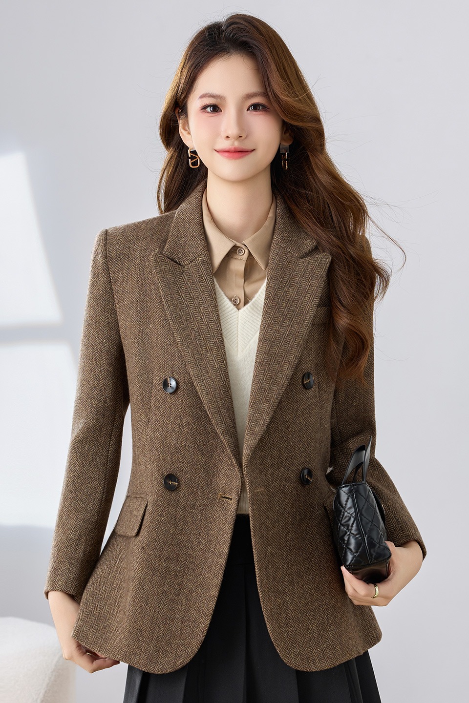 Wool suit jacket, women's autumn and winter clothing, high-end temperament, goddess style, commuting formal attire, professional double breasted small suit Wool suit jacket, women's autumn and winter clothing, high-end temperament, goddess style, commuting formal attire, professional double breasted small suit