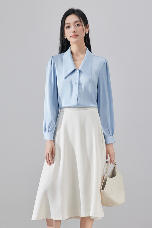 Temperament Collar Blue Shirt Women's 2025 Autumn New Fashion Simple OL Casual Versatile Commuter Long Sleeve Shirt Temperament Collar Blue Shirt Women's 2025 Autumn New Fashion Simple OL Casual Versatile Commuter Long Sleeve Shirt