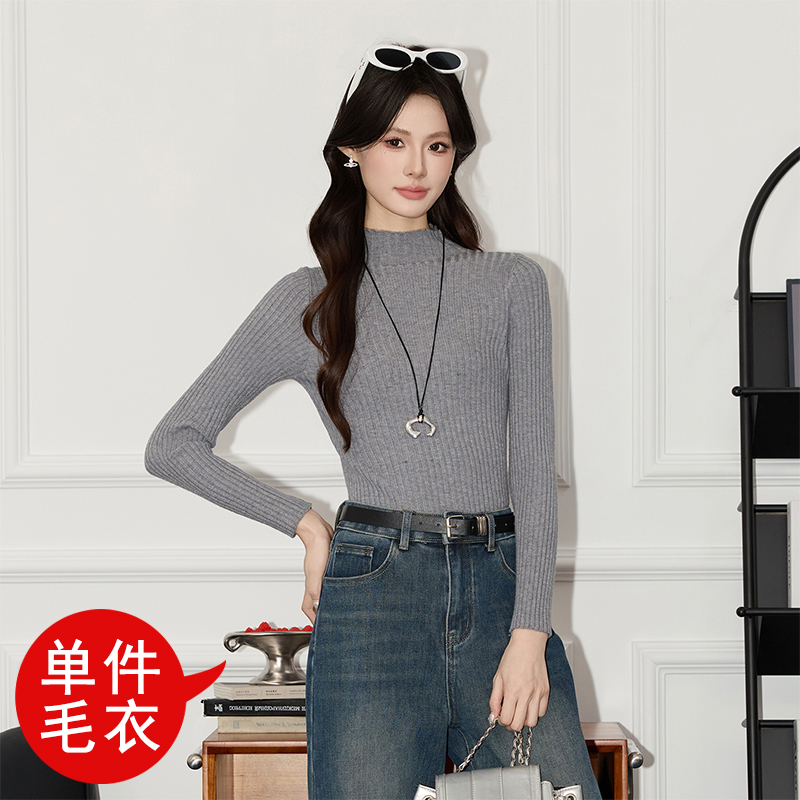 Half high neck sweater for women, 2025 early autumn new style, slim fit, slimming temperament, casual versatile knit sweater, small top Half high neck sweater for women, 2025 early autumn new style, slim fit, slimming temperament, casual versatile knit sweater, small top