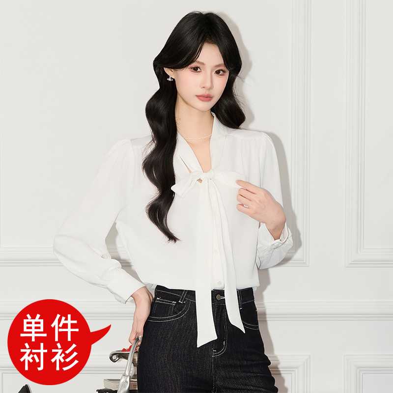 2025 design sense niche temperament lace up shirt small shirt women's early autumn casual versatile OL fashionable simple shirt 2025 design sense niche temperament lace up shirt small shirt women's early autumn casual versatile OL fashionable simple shirt