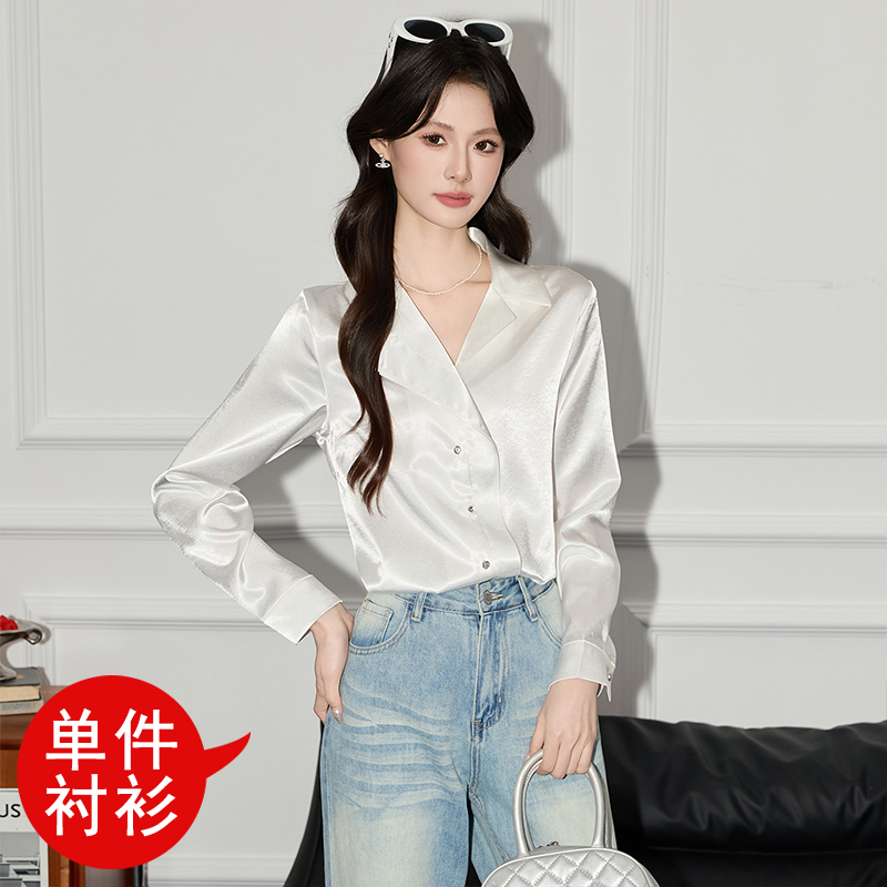 Western style age reducing yellow shirt, women's autumn new style fashionable and simple OL casual versatile temperament V-neck shirt Western style age reducing yellow shirt, women's autumn new style fashionable and simple OL casual versatile temperament V-neck shirt