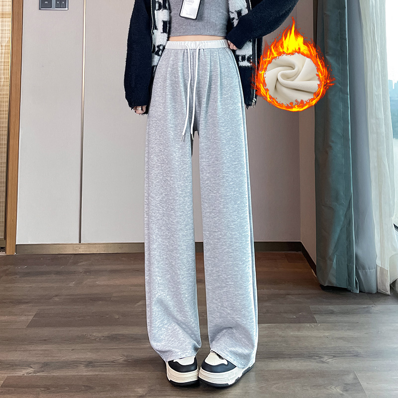 2025 Velvet Thickened Warm Sports Pants for Women's Autumn and Winter Fashion, Simple and Versatile, Elastic Waist, Wide Leg Pants 2025 Velvet Thickened Warm Sports Pants for Women's Autumn and Winter Fashion, Simple and Versatile, Elastic Waist, Wide Leg Pants