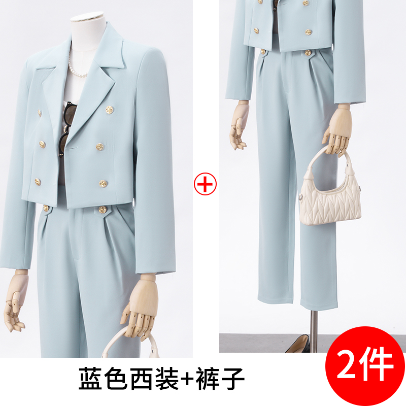 Short and petite suit jacket for women in autumn, with a niche design and a goddess like temperament. High end double breasted suit set Short and petite suit jacket for women in autumn, with a niche design and a goddess like temperament. High end double breasted suit set