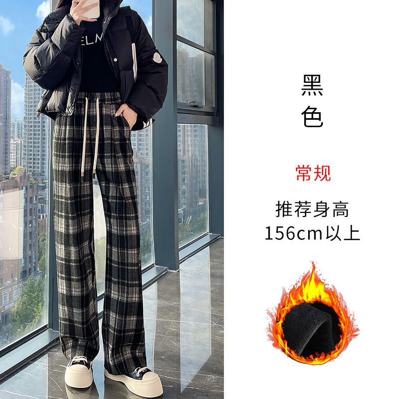 Vintage plaid casual pants for women in the autumn and winter of 2025, fashionable and stylish, versatile, elastic waisted wide leg pants Vintage plaid casual pants for women in the autumn and winter of 2025, fashionable and stylish, versatile, elastic waisted wide leg pants
