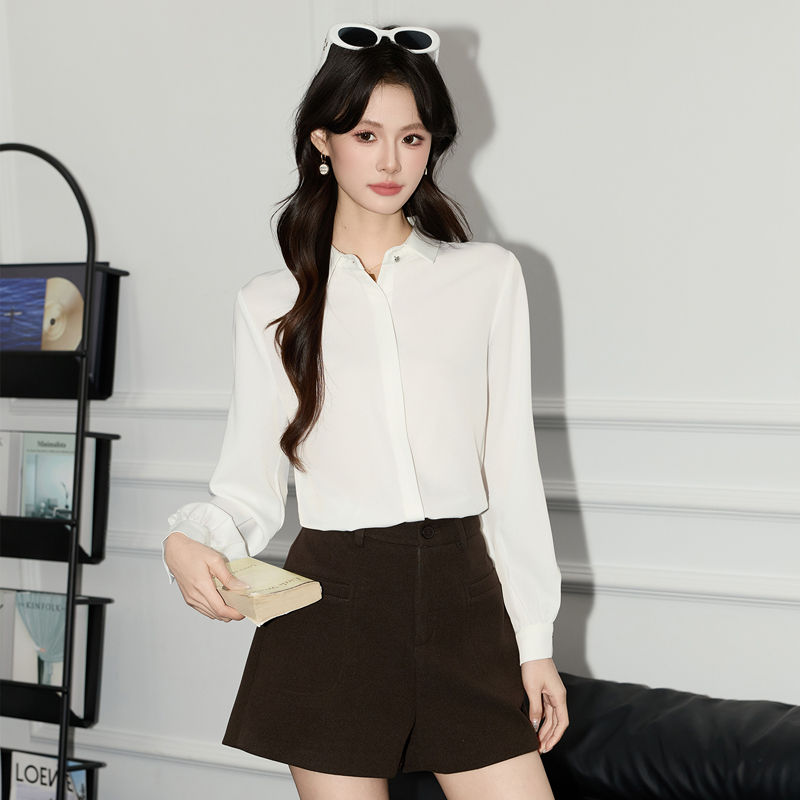 2025 Autumn New Casual Versatile Long Sleeve Shirt for Women's Commuting, Formal, Interior, Bottom Solid Color Shirt, Small Shirt 2025 Autumn New Casual Versatile Long Sleeve Shirt for Women's Commuting, Formal, Interior, Bottom Solid Color Shirt, Small Shirt