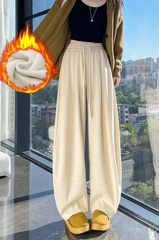 Women's autumn and winter new fashionable, simple and versatile casual wide leg pants with added velvet, thickened insulation and elastic waistband Women's autumn and winter new fashionable, simple and versatile casual wide leg pants with added velvet, thickened insulation and elastic waistband