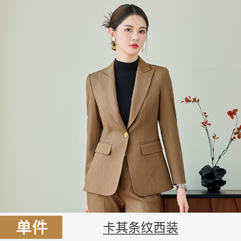 Advanced green striped suit set for women in early autumn 2025, slim fit, one button commuting formal suit, professional work uniform Advanced green striped suit set for women in early autumn 2025, slim fit, one button commuting formal suit, professional work uniform