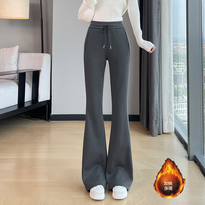 Winter new style with plush and thickened micro flared pants for women, 2025 new style slim fit and slimming temperament, casual versatile elastic pants