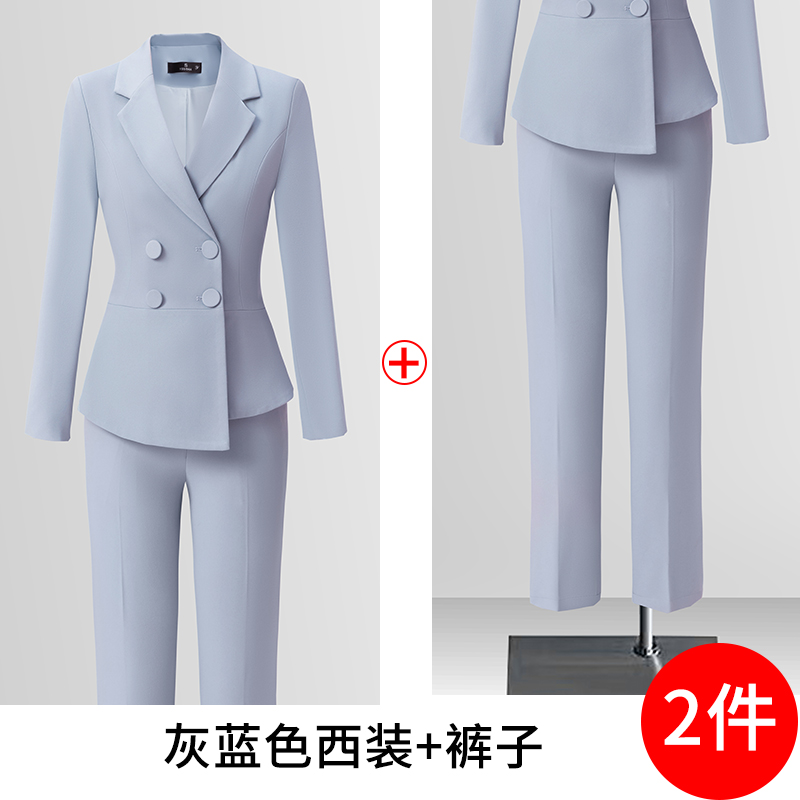 High end professional women's clothing temperament double breasted suit jacket for women's autumn slimming and commuting formal suit set High end professional women's clothing temperament double breasted suit jacket for women's autumn slimming and commuting formal suit set
