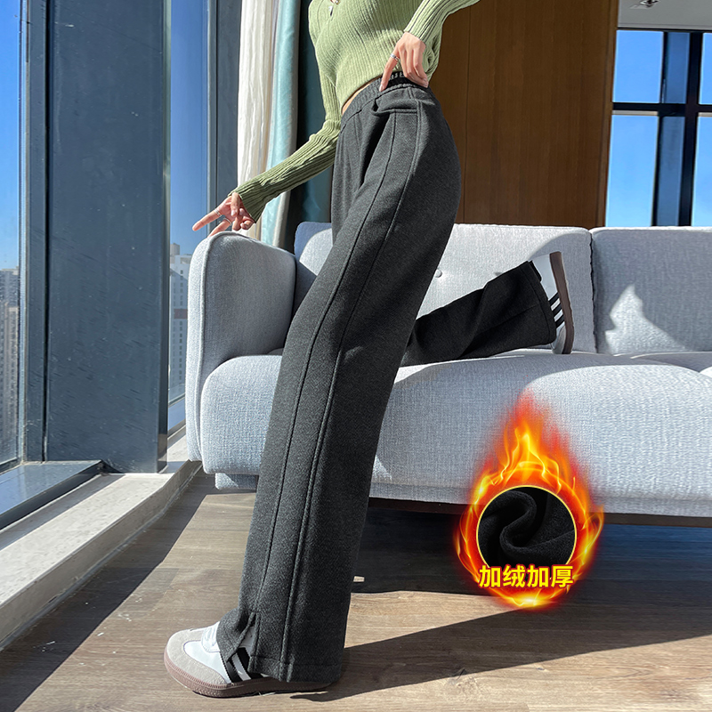 Thick and Warm Casual Pants with Velvet for Women 2025 Autumn and Winter New Design, Small and Popular Style, Versatile Split Pants Thick and Warm Casual Pants with Velvet for Women 2025 Autumn and Winter New Design, Small and Popular Style, Versatile Split Pants