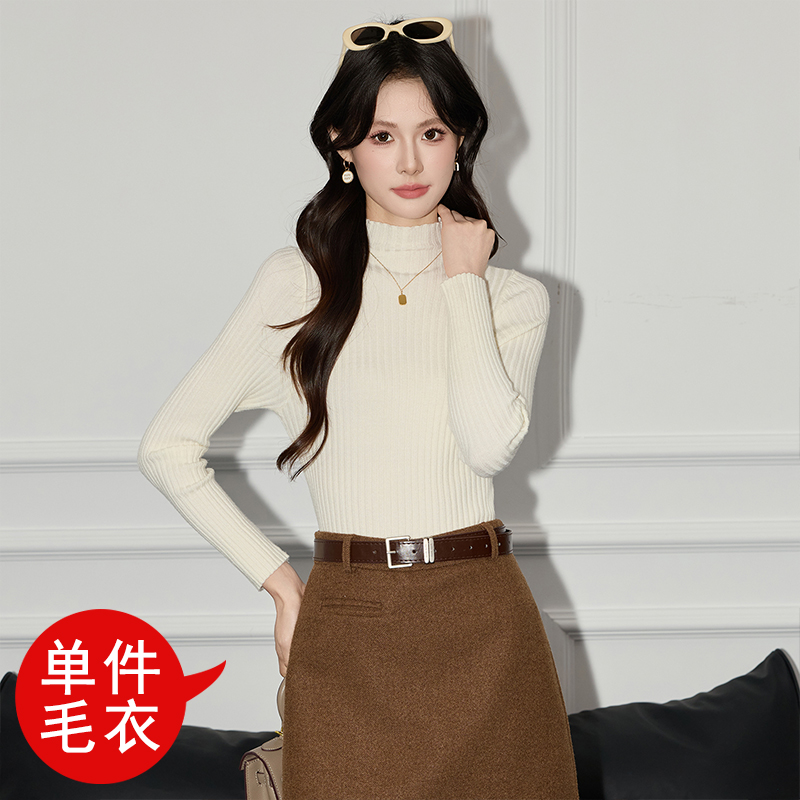 Half high neck sweater for women, 2025 early autumn new style, slim fit, slimming temperament, casual versatile knit sweater, small top Half high neck sweater for women, 2025 early autumn new style, slim fit, slimming temperament, casual versatile knit sweater, small top