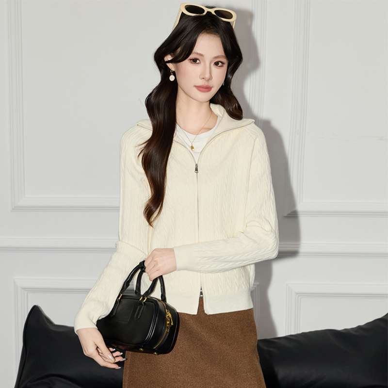 Design sense of western-style double zipper sweater for women in autumn 2025, new style for small stature, versatile base shirt, top Design sense of western-style double zipper sweater for women in autumn 2025, new style for small stature, versatile base shirt, top