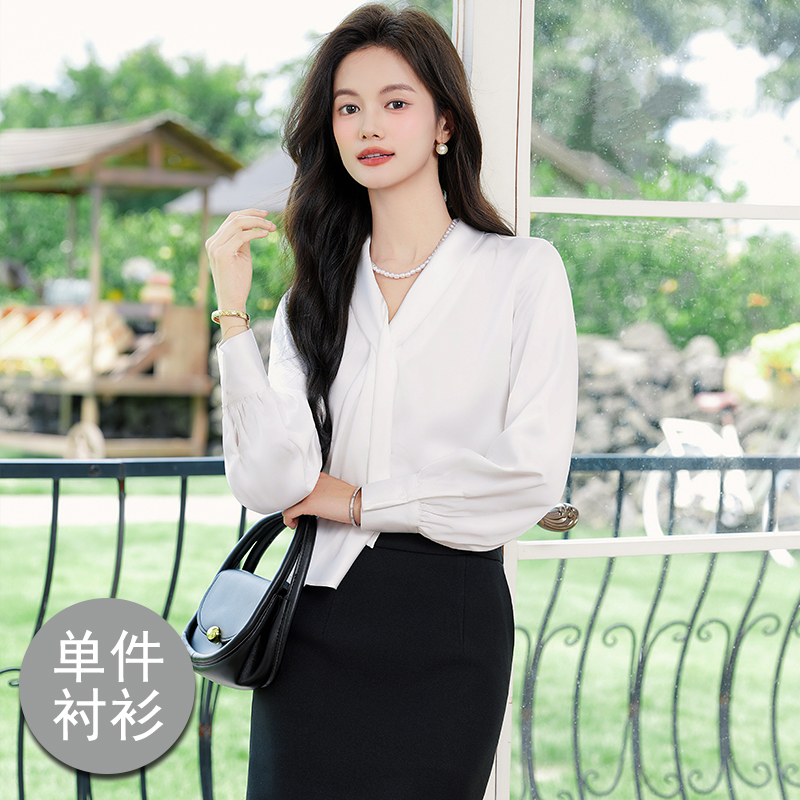 Design sense of western-style versatile ribbon shirt, women's 2025 early autumn new fashionable and simple temperament long sleeved shirt Design sense of western-style versatile ribbon shirt, women's 2025 early autumn new fashionable and simple temperament long sleeved shirt