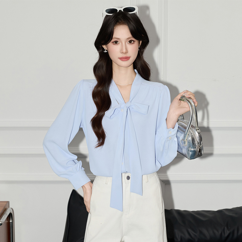 2025 design sense niche temperament lace up shirt small shirt women's early autumn casual versatile OL fashionable simple shirt 2025 design sense niche temperament lace up shirt small shirt women's early autumn casual versatile OL fashionable simple shirt