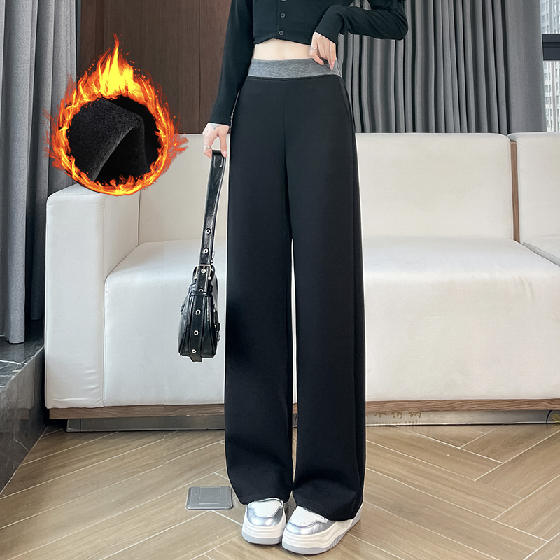 Velvet thickened casual pants for women in autumn and winter 2025, new fashionable and simple temperament, versatile commuting sports wide leg pants Velvet thickened casual pants for women in autumn and winter 2025, new fashionable and simple temperament, versatile commuting sports wide leg pants