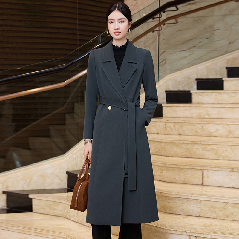 Tall, medium to long windbreaker for women in early autumn 2025, new lace up waist cinching and slimming style, goddess style long sleeved jacket Tall, medium to long windbreaker for women in early autumn 2025, new lace up waist cinching and slimming style, goddess style long sleeved jacket