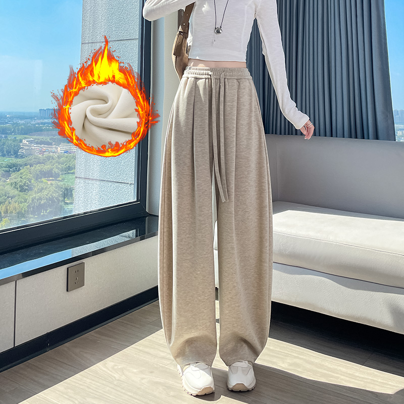 Women's autumn and winter new fashionable, simple and versatile casual wide leg pants with added velvet, thickened insulation and elastic waistband Women's autumn and winter new fashionable, simple and versatile casual wide leg pants with added velvet, thickened insulation and elastic waistband