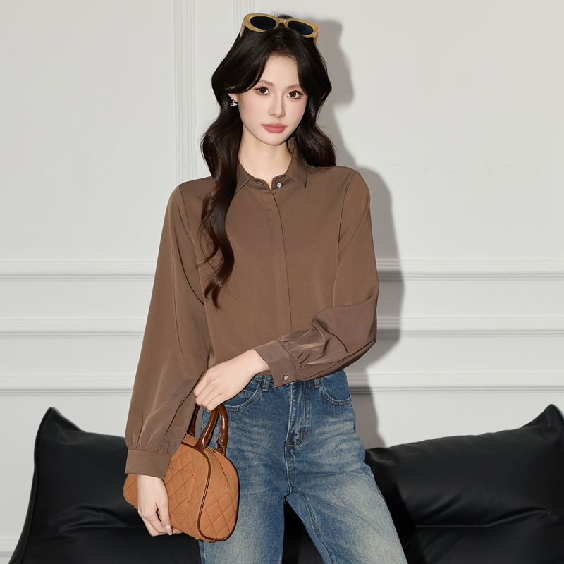 2025 Autumn New Casual Versatile Long Sleeve Shirt for Women's Commuting, Formal, Interior, Bottom Solid Color Shirt, Small Shirt 2025 Autumn New Casual Versatile Long Sleeve Shirt for Women's Commuting, Formal, Interior, Bottom Solid Color Shirt, Small Shirt