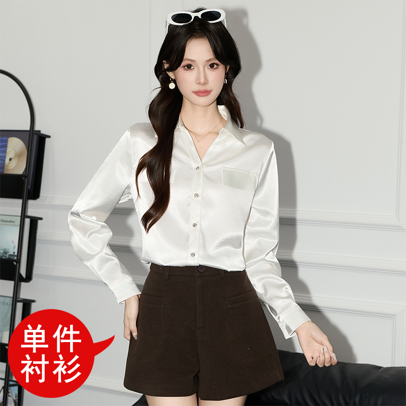 2025 Fashion Simple Temperament Single breasted Shirt Small Shirt Women's Early Autumn Design Sense High end Acetate Satin Shirt 2025 Fashion Simple Temperament Single breasted Shirt Small Shirt Women's Early Autumn Design Sense High end Acetate Satin Shirt