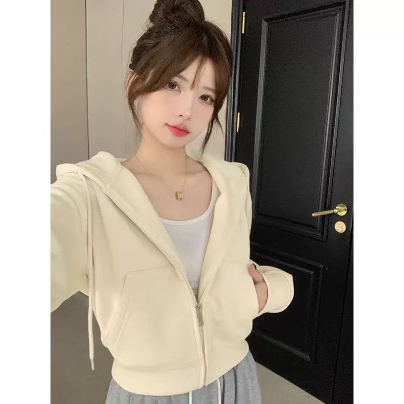Short zipper hooded sweatshirt for women in early autumn 2025, new small and fashionable style, simple temperament, casual versatile jacket Short zipper hooded sweatshirt for women in early autumn 2025, new small and fashionable style, simple temperament, casual versatile jacket